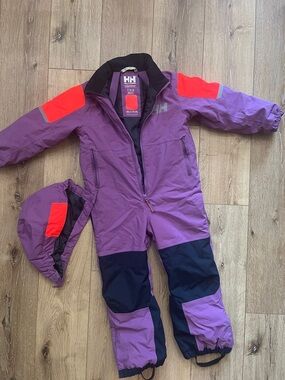 Helly Hansen Purple Kids One-Piece Snow Suit with orange Accents